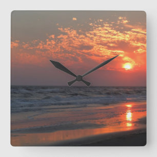 Ozean-Sonnenuntergang - Eichen-Insel, NC Quadratische Wanduhr