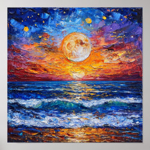 Ozean Sonnenuntergang Landschaft Serene Küstenland Poster