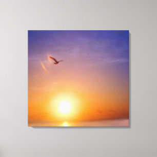 Ozean-Sonnenuntergang mit Seemöwe Leinwanddruck