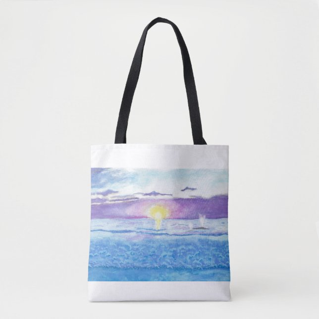 Ozean-Sonnenuntergang mit Wal-Aquarell-Tasche Tasche (Vorderseite)