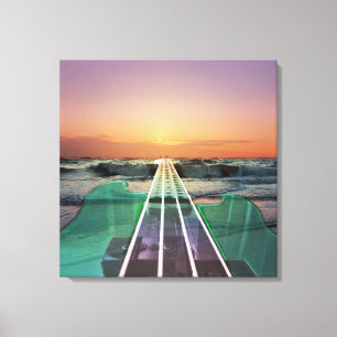 Ozean-Sonnenuntergang-Strand-Bass-Kunst Leinwanddruck