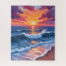 Ozean-Sonnenuntergang-Strand-Wellen-Aquarell