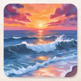 Ozean-Sonnenuntergang-Strand-Wellen-Aquarell Rechteckiger Pappuntersetzer