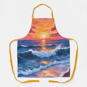 Ozean-Sonnenuntergang-Strand-Wellen-Aquarell Schürze