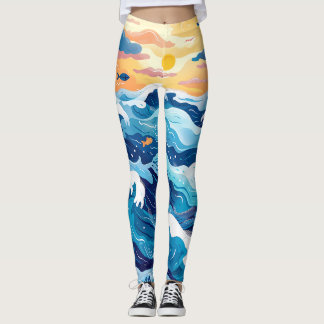 Ozean-Sonnenuntergang-Wellen-Druck-Leggings Leggings