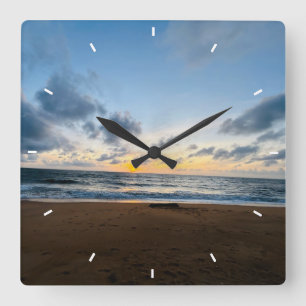 Ozean-Sonnenuntergangs-Strand-Foto Dekorative Wand Quadratische Wanduhr