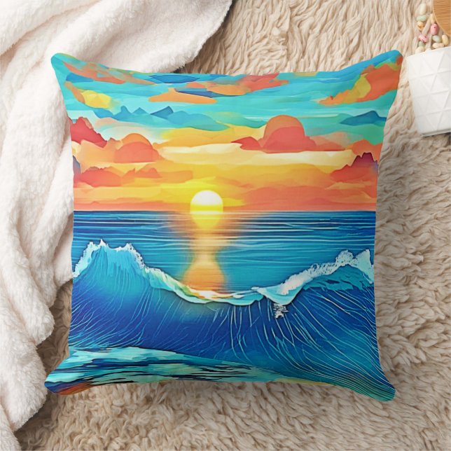 Ozean-Sonnenuntergangs-Wellen-Kunst Kissen (Decke)
