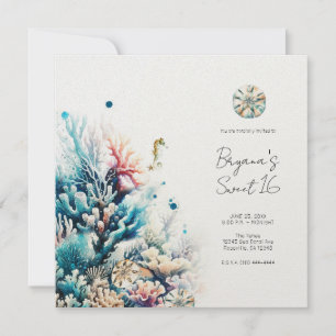 Ozean-Splash-Meer-Koralle-Aquarell Sweet 16 Einladung