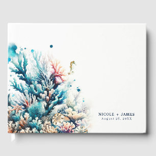 Ozean-Splash-Meer-Korallen-Wasserfarbe Strandhochz Gästebuch