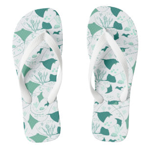 Ozean-Stachelrochen und Korallenriff-Druck Blau We Flip Flops