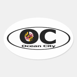 Ozean-Stadt-Maryland-Abziehbild (Set von 4) Ovaler Aufkleber