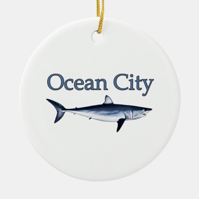 Ozean-Stadt-Maryland-Logo (Makohaifisch) Keramikornament (Vorne)