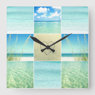 Ozean-Strand-Collagen-Wanduhr Quadratische Wanduhr