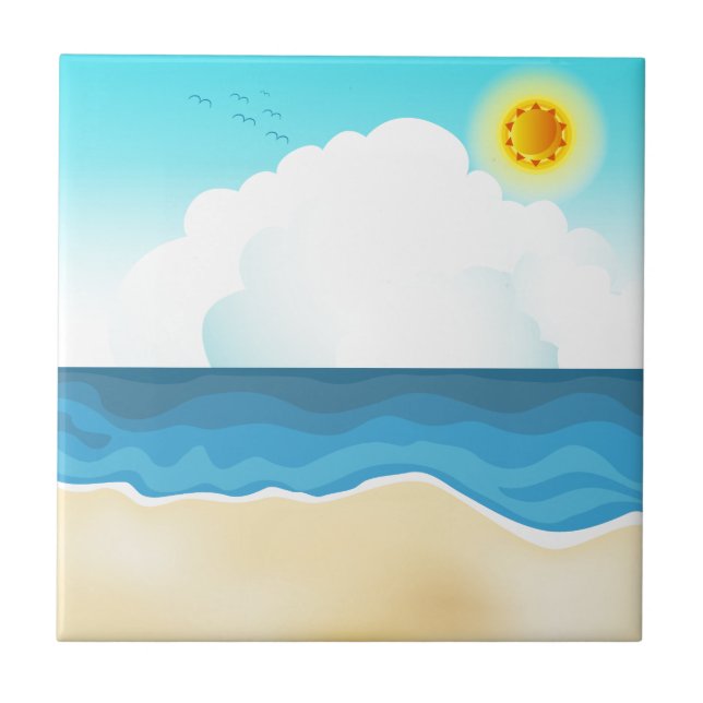 Ozean-Strand-Ufer-Cartoon-Hintergrund Fliese (Vorderseite)