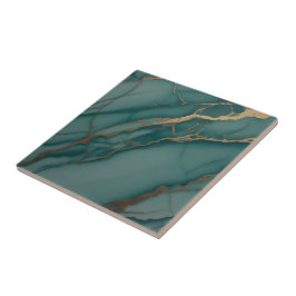 Ozean-Teal-Marmor mit metallischen Goldadern Fliese
