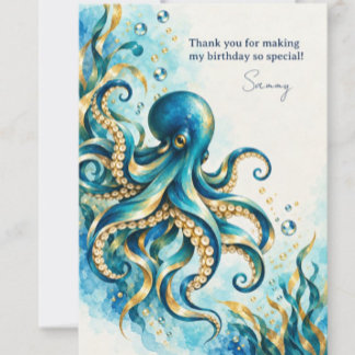 Ozean-Thema | Oktopus | Geburtstag  Dankeskarte