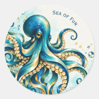 Ozean-Thema | Oktopus | Meer des Vergnügens | Part Runder Aufkleber