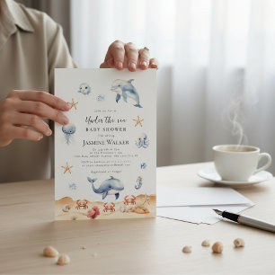 Ozean-Thema-Wasserfarbe-Delfin-Baby-Party Einladung