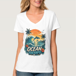 Ozean-Therapie | Retro Tropischer Strand & Delfin T-Shirt