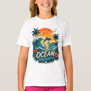 Ozean-Therapie Retro Tropischer Strand & Delfin T-Shirt