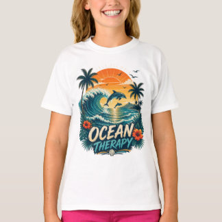 Ozean-Therapie | Retro Tropischer Strand & Delfin T-Shirt