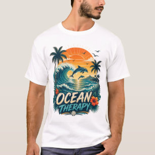 Ozean-Therapie Retro Tropischer Strand & Delfin T-Shirt