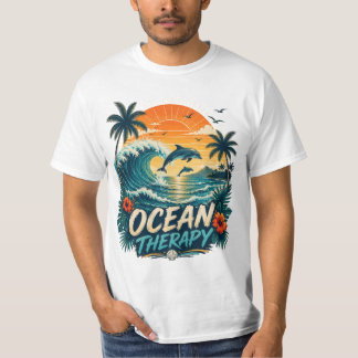 Ozean-Therapie | Retro-Tropischer Strand & Delfin T-Shirt