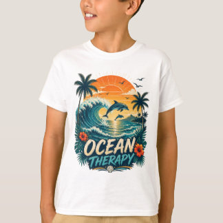 Ozean-Therapie | Retro Tropischer Strand & Delfin T-Shirt