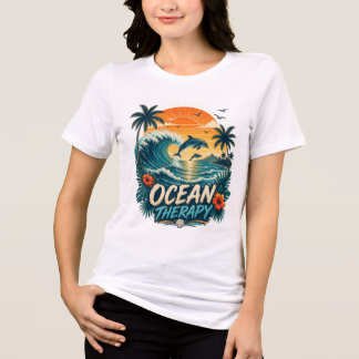 Ozean-Therapie | Retro Tropischer Strand & Delfin Tri-Blend Shirt
