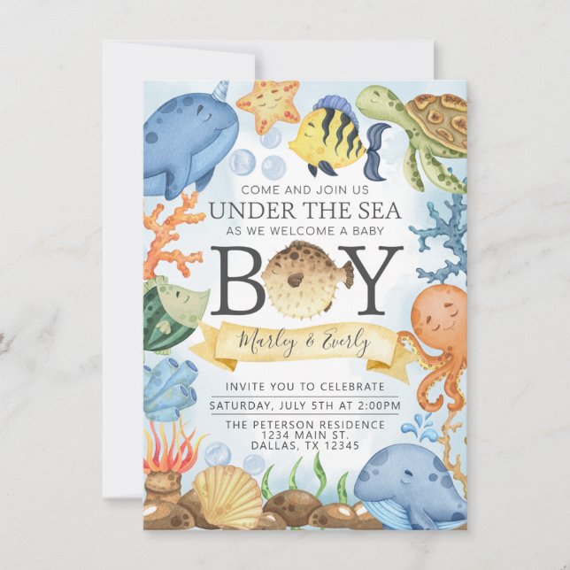 Ozean Under the Sea Boy Baby Shower Einladung (Vorderseite)