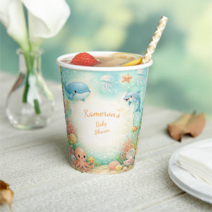 Ozean Wal Delfin Seepferdchen Babyparty Neutral Pappbecher