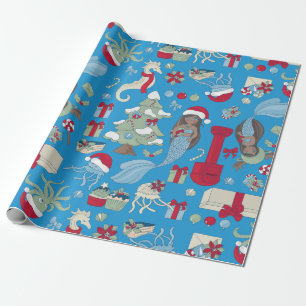 ozean weihnachten schwarze meerjungfrau seepferdch geschenkpapier