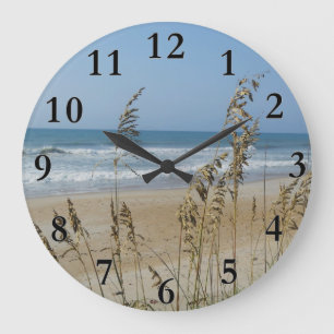 Ozean-Wellen-und Sanddüne-Seehafer-LandschaftsFoto Große Wanduhr