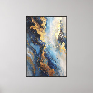 Ozeanadern: Blaue und goldene abstrakte Wandkunst Leinwanddruck