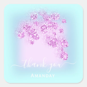 Ozeanblau Glitter Blumenrosa Danke Sommer Quadratischer Aufkleber
