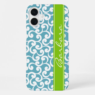 Ozeanblau monogrammierte Elemente drucken  iPhone 16 Plus Hülle