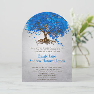 Ozeanblaue Herzbäum-Hochzeitskarten Einladung