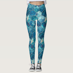 Ozeanblaue Mosaikmuster – unregelmäßiges Polygon Leggings