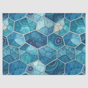 Ozeanblaue Mosaikmuster – unregelmäßiges Polygon Seidenpapier