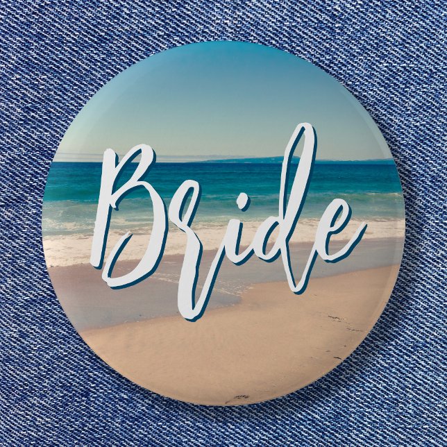 Ozeanblaue Strandfoto-Braut Szene Button (Ocean Blue Scenic Beach Photo Bride Button)