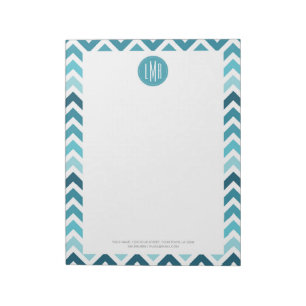 Ozeanblauer Chevron Ombre-Zickzack-Monogramm Notizblock