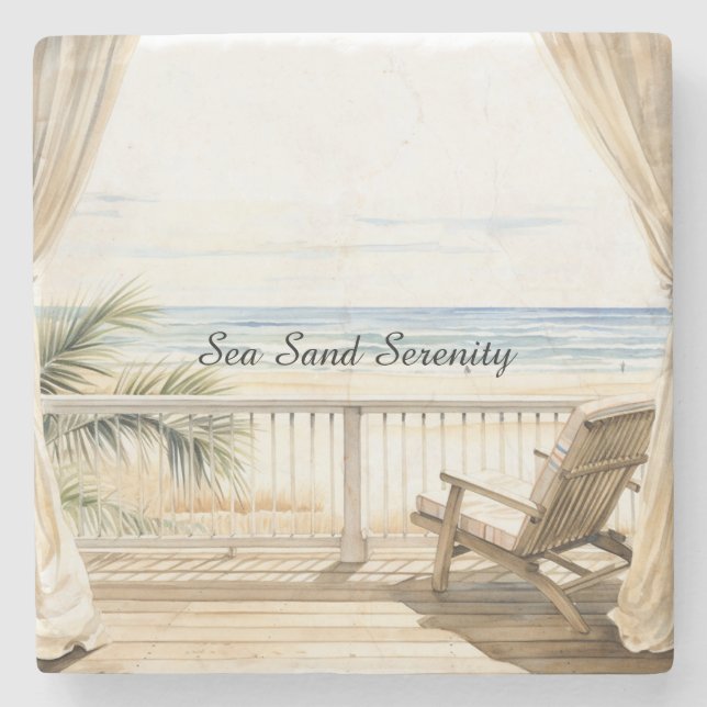 Ozeanblick Strand Serenität Steinuntersetzer (Vorderseite)