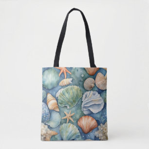 Ozeanbrise-Wasserfarbe: Muschel und Seestern Tasche
