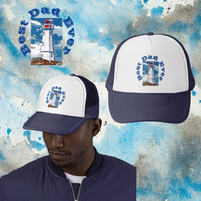 Ozeanfelsen Leuchtturm Bester Vater je Vatertag Truckerkappe (Ocean Rocks Lighthouse Best Dad Ever Father's Day Trucker Hat)