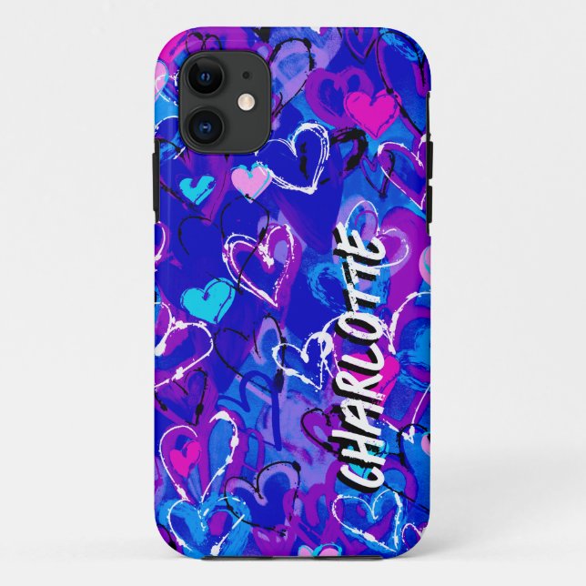 Ozeanharmonie: Graffiti Hearts Shades of Blue Case-Mate iPhone Hülle (Rückseite)