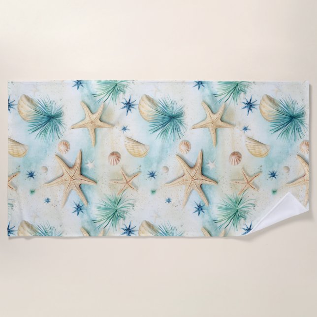 Ozeanisch Inspiriert Meeresfrüchte- und Muscheldek Strandtuch (Vorderseite)