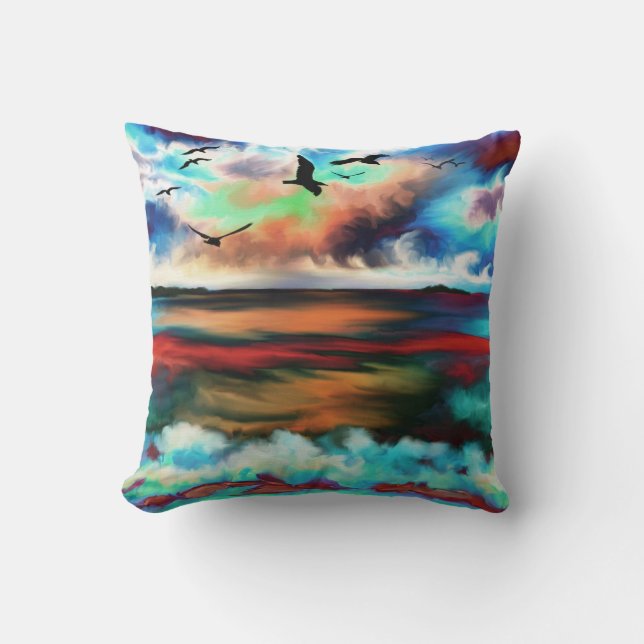 OZEANISCHE VÖGEL STRANDWASSERFARBE DURCH PILLOWS KISSEN (Vorderseite)