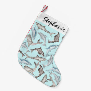Ozeanische Watercolor-Fische im blauen Kleiner Weihnachtsstrumpf