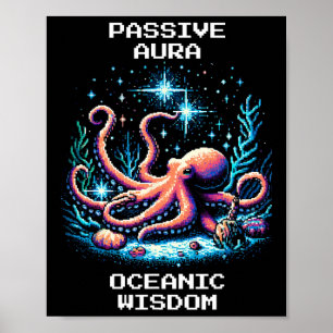 Ozeanische Weisheitsaura-Pixel-Oktopus-Retro-Gamer Poster