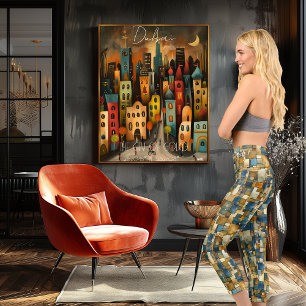 Ozeanisches Mosaik: Abstrakte blaue und goldene ge Capri Leggings
